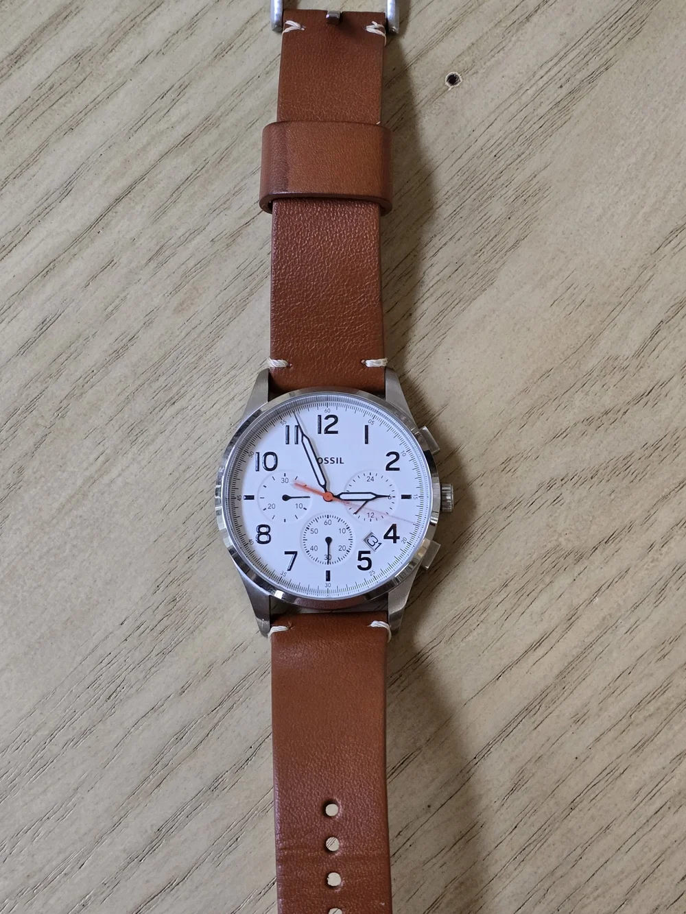 Fossil Men's Brown Leather Chronograph Watch - White Dial